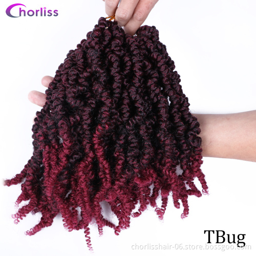 Wholesale Ombre 10inch Pre-twisted Spring Twist Hair Short Curly Bomb Passion Twist Crochet Braiding Synthetic Hair